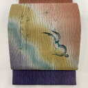 袋帯 美品 名品 手先二通り うさぎ 木目柄 金糸 ベージュ お太鼓柄 正絹 【中古】 msp30