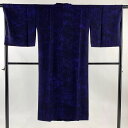 道行 身丈132cm 裄丈66.5cm M 和装コート 千代田衿 幾何学模様 青紫 正絹 美品 名品 【中古】 msp30
