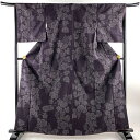 紬 身丈162cm 裄丈65.5cm M 袷 葡萄 亀甲絣 濃紫 正絹 名品 【中古】 msp30