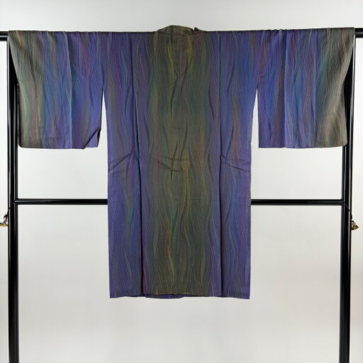 道行 身丈102cm 裄丈66cm M 和装コート 千代田衿 よろけ縞 ぼかし 青紫 正絹 逸品 【中古】 msp30 道行 身丈102cm 裄丈66cm M 和装コート 千代田衿 よろけ縞 ぼかし 青紫 正絹 逸品 【中古】 msp30