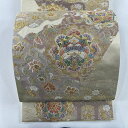 袋帯 美品 秀品 向かい鳥 花唐草 箔 金銀糸 ベージュ 六通 正絹 【中古】 msp30