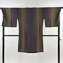 道行 身丈105.5cm 裄丈70cm L 和装コート 千代田衿 縦縞 縮緬 ぼかし 茶紫 正絹 美品 逸品 【中古】