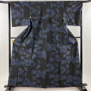大島紬 身丈163.5cm 裄丈65.5cm M 袷 都喜ヱ門 純泥染 証紙あり 葡萄 黒 正絹 美品 逸品 【中古】 msp30