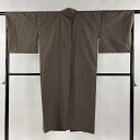 道中着 身丈123.5cm 裄丈66.5cm M 和装コート 大島紬地 柿渋染 証紙あり 格子 焦茶色 正絹 美品 逸品 【中古】