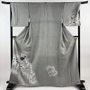 付下げ 身丈164.5cm 裄丈67cm M 袷 花束 シルエット 金彩 ぼかし 灰色 正絹 秀品 【中古】