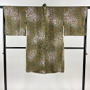 道中着 身丈105.5cm 裄丈68cm L 和装コート 草花 ぼかし 青灰色 正絹 美品 逸品 【中古】