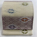 袋帯 美品 名品 向かい鶴 横段 唐織 クリーム 六通 正絹 【中古】 msp30