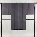 道中着 身丈101cm 裄丈63.5cm S 和装コート 斜縞 地紋 ぼかし 灰紫 正絹 秀品 【中古】