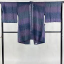 道中着 身丈85.5cm 裄丈67cm M 和装コート 草花 段縞 ぼかし 紫 正絹 美品 名品 【中古】
