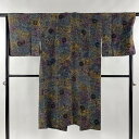 道中着 身丈120cm 裄丈66cm M 和装コート 菊 動物 茶緑色 正絹 美品 逸品 【中古】