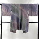道中着 身丈98cm 裄丈64.5cm M 和装コート 幾何学模様 地紋 ぼかし 灰紫 正絹 美品 逸品 【中古】