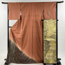 【在庫一掃】 付下げ 身丈168.5cm 裄丈64.5cm M 袷 袋帯セット 菊 桜 刺繍 金糸 赤茶 正絹 秀品 【中古】