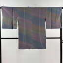 道行 身丈88cm 裄丈63cm S 和装コート 角衿 落款あり 斜縞 灰紫 正絹 美品 名品 【中古】 msp30