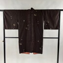 道中着 身丈104cm 裄丈65cm M 和装コート 着物衿 やまと リバーシブル うさぎ 月 金銀彩 茶紫 正絹 逸品 【中古】