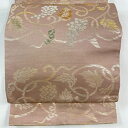袋帯 名品 関西仕立て 葡萄唐草 箔 金銀糸 ピンク 六通 正絹 【中古】 msp30
