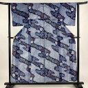 浴衣 身丈156cm 裄丈62cm S 絞り浴衣 花 楓 紺色 綿 名品 【中古】