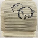 名古屋帯 秀品 八寸名古屋帯 松葉仕立て 夏帯 絽 うさぎ 金糸 ベージュ 正絹 【中古】