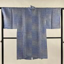 道中着 身丈110cm 裄丈65cm M 和装コート 幾何学模様 ぼかし 青 正絹 美品 逸品 【中古】