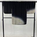 道行 身丈92cm 裄丈65.5cm M 和装コート 角衿 熊谷温 落款あり 木目 ぼかし 黒 正絹 名品 【中古】 msp30