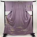訪問着 身丈160cm 裄丈66cm M 袷 梅 草花 刺繍 金糸 薄紫 正絹 秀品 一つ紋 【中古】 msp30