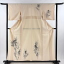 付下げ 身丈156cm 裄丈61cm S 単衣 英 竹 ベージュ 化繊 秀品 一つ紋 【中古】
