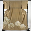色留袖 身丈163cm 裄丈66.5cm M 袷 落款あり 鶴 金糸 金彩 黄土色 正絹 秀品 一つ紋 【中古】 msp30