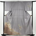 訪問着 身丈157cm 裄丈62.5cm S 単衣 椿 霞 ぼかし 灰色 正絹 美品 名品 一つ紋 【中古】 msp30