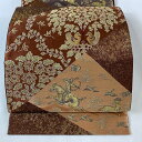 袋帯 美品 名品 落款あり 本家加納 狩猟文 向かい鳥 金糸 箔 茶色 六通 正絹 【中古】 msp30