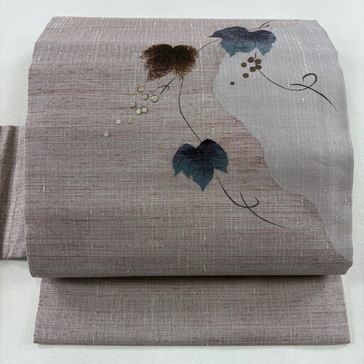 名古屋帯 美品 名品 柿渋染 葉と実k 金彩 薄紫 正絹 【中古】 msp30 名古屋帯 美品 名品 柿渋染 葉と実k 金彩 薄紫 正絹 【中古】 msp30