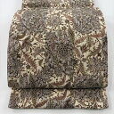 袋帯 美品 名品 リバーシブル 草花 うさぎ 金通し ベージュ 全通 正絹 【中古】