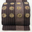 袋帯 名品 かに 縞 箔 焦茶色 お太鼓柄 正絹 【中古】