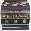 袋帯 美品 秀品 荒磯 花兎 金糸 濃紫 六通 正絹 【中古】