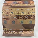 袋帯 秀品 花うさぎ 花唐草 箔 金糸 ピンクベージュ お太鼓柄 正絹 【中古】 msp30
