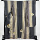 振袖 身丈171cm 裄丈67.5cm L 袷 中村玉緒 落款あり 手鞠 地紋 刺繍 金銀彩 黒灰 正絹 名品 【中古】 msp30