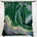 振袖 身丈170.5cm 裄丈69.5cm L 袷 やまと 辻が花柄 金彩 ぼかし 緑 正絹 逸品 【中古】 msp30