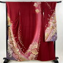 振袖 身丈163cm 裄丈69cm L 袷 桜 波 金通し 赤 正絹 美品 逸品 【中古】 msp30