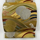 袋帯 美品 秀品 彩波蹴鞠文 金銀糸 唐織 金色 六通 正絹 【中古】