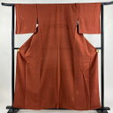 小紋 身丈157cm 裄丈64cm M 袷 柿本市郎 落款あり 花丸文 梅 赤茶 正絹 秀品 一つ紋 【中古】