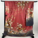振袖 身丈167.5cm 裄丈68.5cm L 袷 花車 ヱ霞 金彩 ぼかし ピンク 正絹 美品 秀品 【中古】