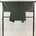 男着物 身丈85cm 裄丈68cm S 羽織 ひげ紬地 証紙あり 灰緑 正絹 秀品 【中古】