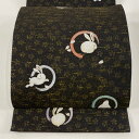 袋帯 美品 逸品 うさぎ 箔 金通し 黒 全通 正絹 【中古】
