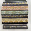 袋帯 美品 名品 松竹梅 段縞 金銀糸 黒 全通 正絹 【中古】