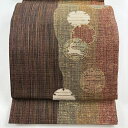 袋帯 美品 名品 雪輪 うさぎ 箔 金通し 赤茶 六通 正絹 【中古】