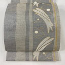 袋帯 美品 逸品 証紙あり うさぎ 露芝 銀糸 箔 灰色 お太鼓柄 正絹 【中古】