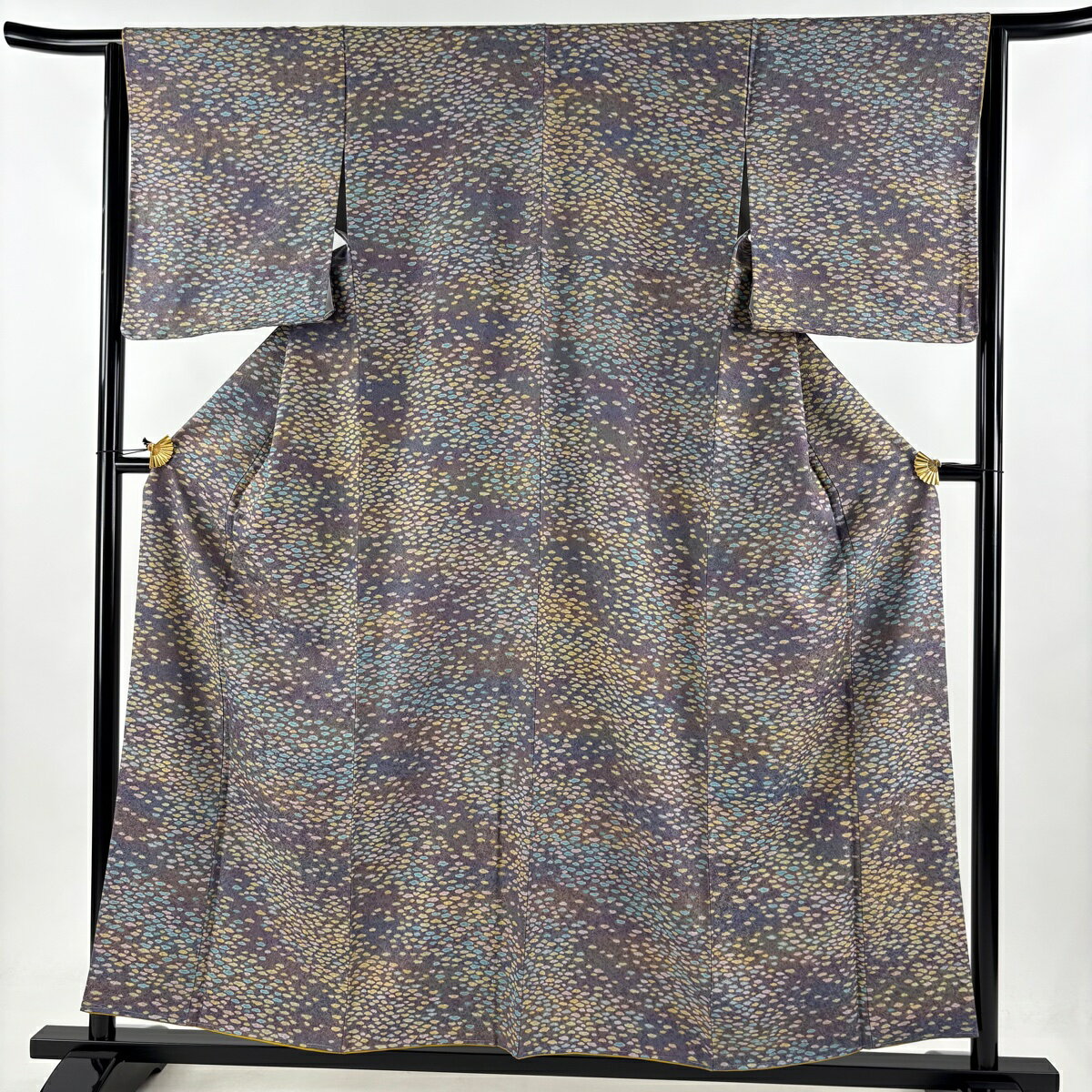小紋 身丈156.5cm 裄丈64cm M 袷 幾何学 金通し ぼかし 紫 正絹 美品 名品 【中古】