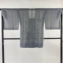 道行 身丈86cm 裄丈65.5cm M 和装コート 角衿 流水 葉柄 青灰色 正絹 秀品 【中古】