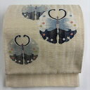 袋帯 美品 秀品 蝶 金通し ベージュ お太鼓柄 正絹 【中古】