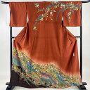訪問着 身丈164cm 裄丈67cm M 袷 落款あり 辻が花 金彩 赤茶 正絹 名品 【中古】