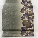 袋帯 美品 名品 葡萄 地紋 金彩 ぼかし 茶緑色 お太鼓柄 正絹 【中古】