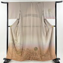 訪問着 身丈158.5cm 裄丈64cm M 単衣 花鳥 花丸文 蘇州刺繍 金銀糸 薄小豆 正絹 美品 逸品 【中古】